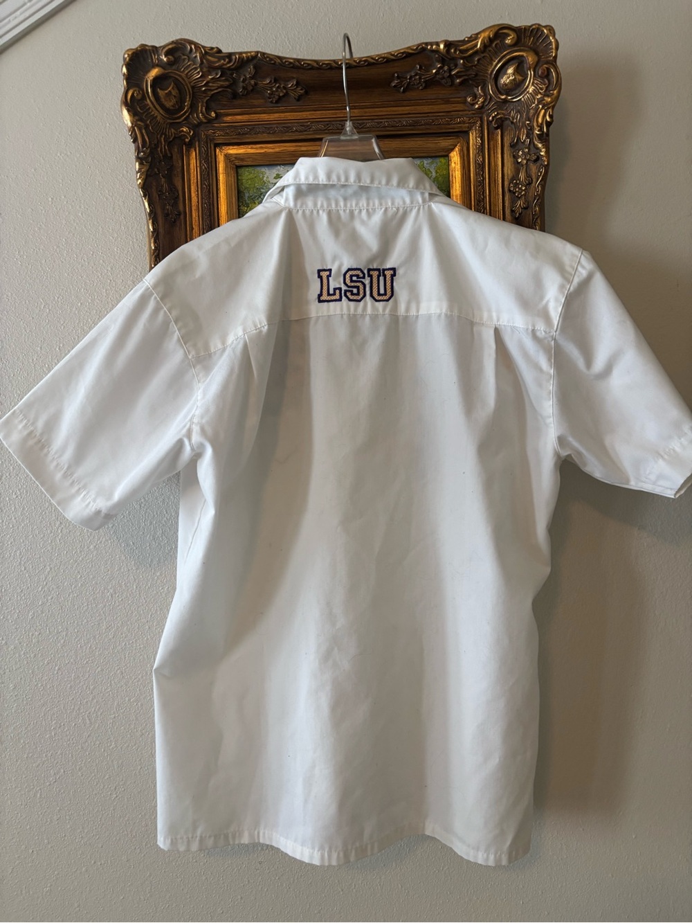LSU Tigers Embroidered White Button-Down Short Sleeve Shirt - Picture 7 of 11